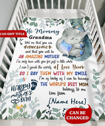 Personalized Blanket- To My Mommy Fleece Blanket First First Time Mom Gift Elephant Art Happy Mothers Day Blanket Birthday Gift Gift For New Mom Blanket Gifts