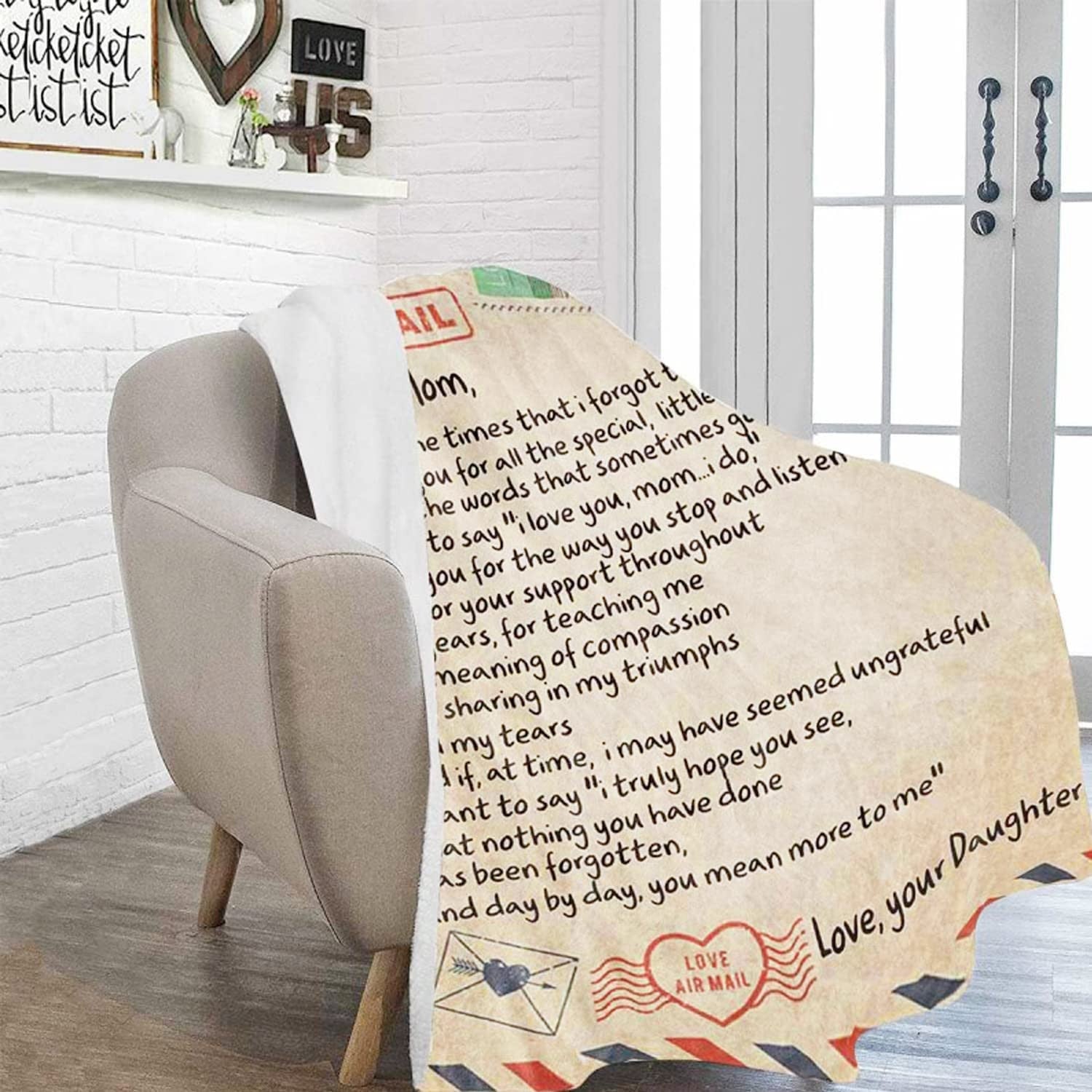 Mothers Day Blanket From Daughter Love Letter To My Mom Personalized Printed Air Mail Throw Blankets For Birthday Mothers Day Christmas Anniversary