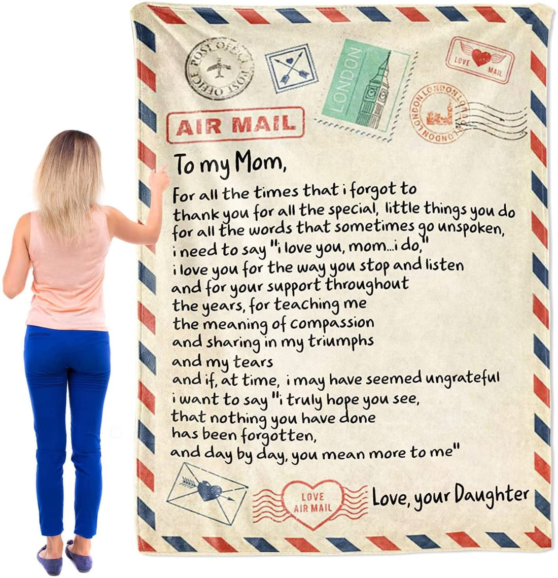 Mothers Day Blanket From Daughter Love Letter To My Mom Personalized Printed Air Mail Throw Blankets For Birthday Mothers Day Christmas Anniversary