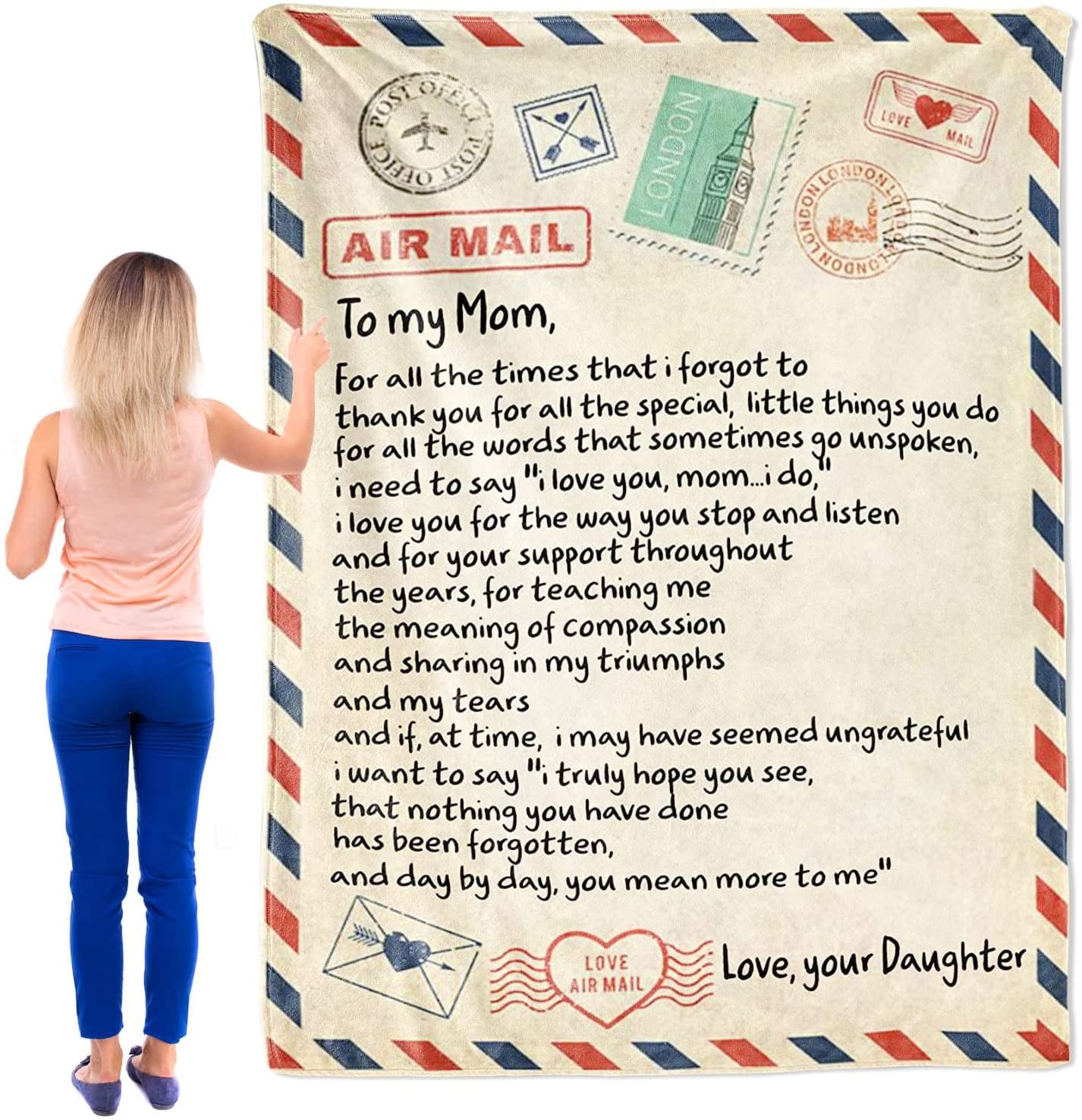 Mothers Day Blanket From Daughter Love Letter To My Mom Personalized Printed Air Mail Throw Blankets For Birthday Mothers Day Christmas Anniversary