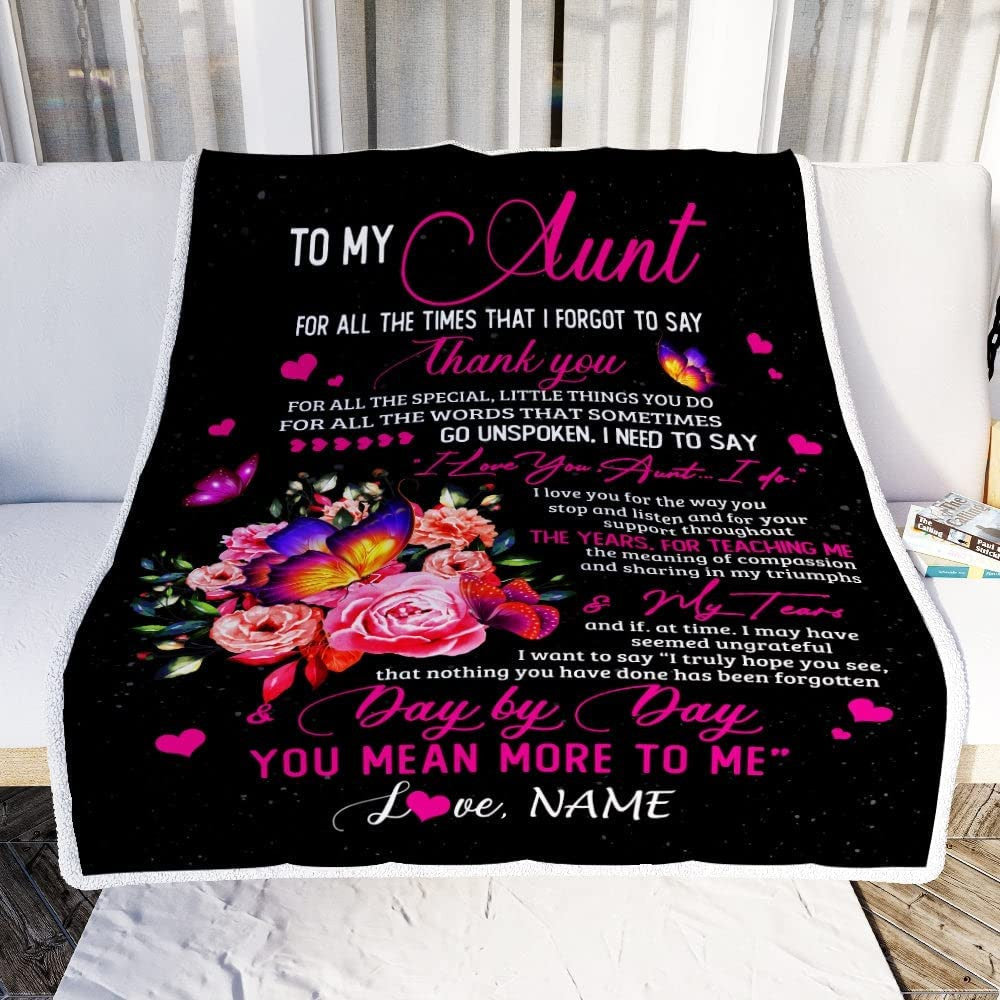 Personalized Butterfly Blanket To My Aunt Gift From Niece Nephew Flower Butterfly Thank You For All The Special Aunt Birthday Mothers Day Customized Fleece Throw Blanket