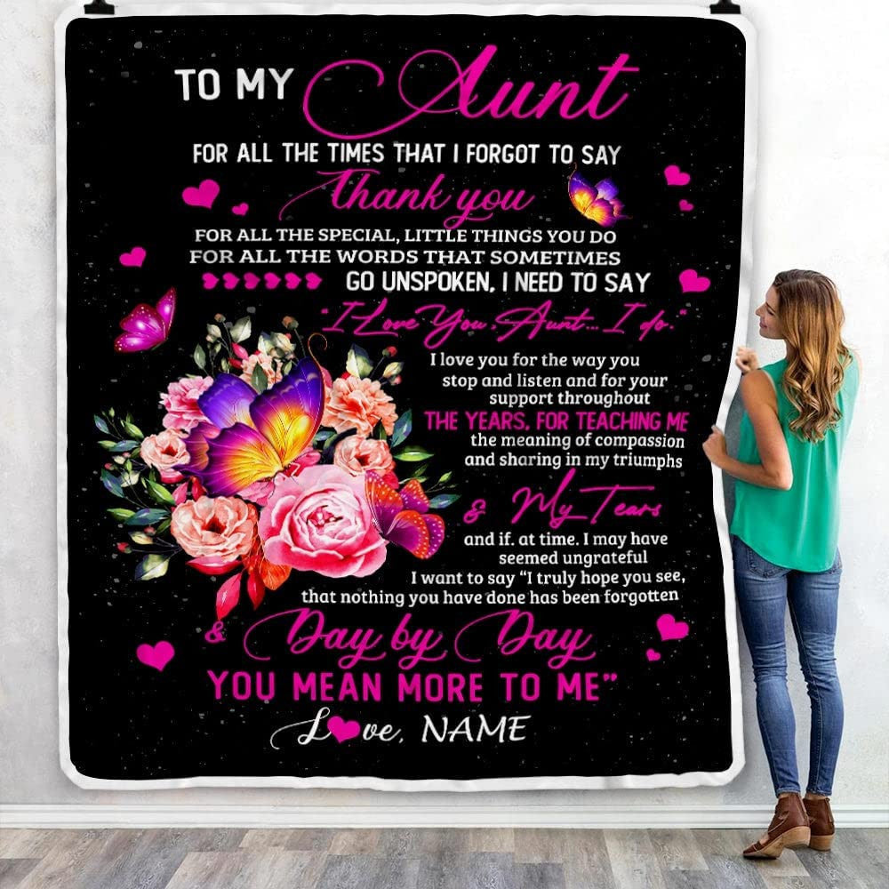 Personalized Butterfly Blanket To My Aunt Gift From Niece Nephew Flower Butterfly Thank You For All The Special Aunt Birthday Mothers Day Customized Fleece Throw Blanket
