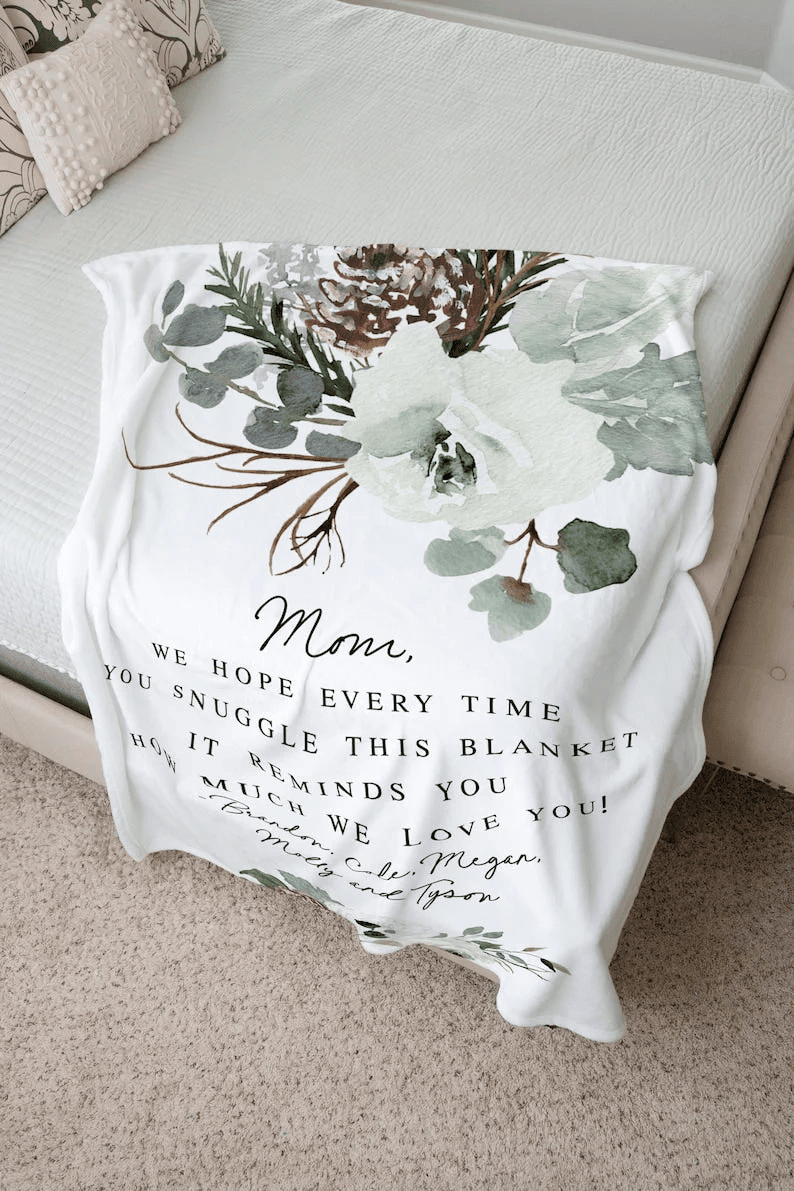 Personalized Mom Grandma Blanket Floral Blanket For Mom Grandma From Kids Mothers Day Birthday Christmas Anniversary Gift