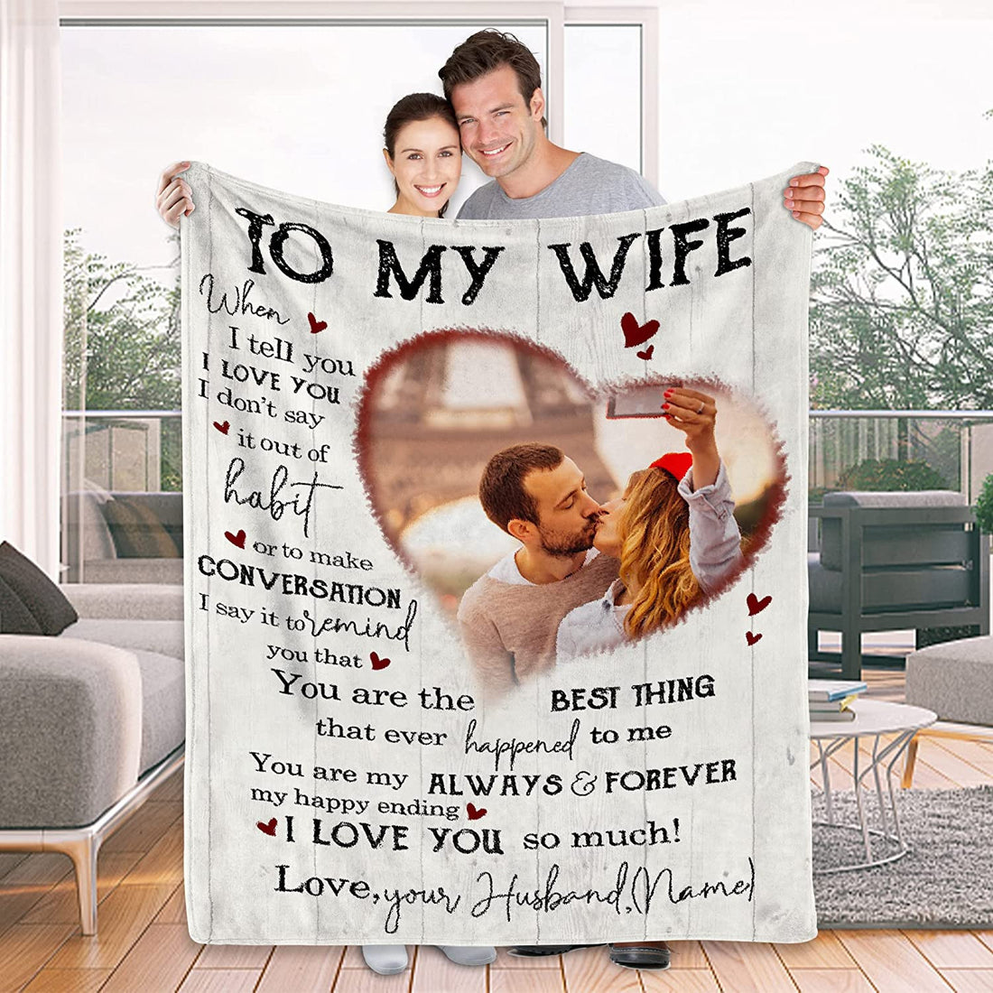 To My Wife Blanket From Husband - Custom Blanket With Picture Name ChangePersonalized Anniversary Birthday Christmas Mothers Day Gift