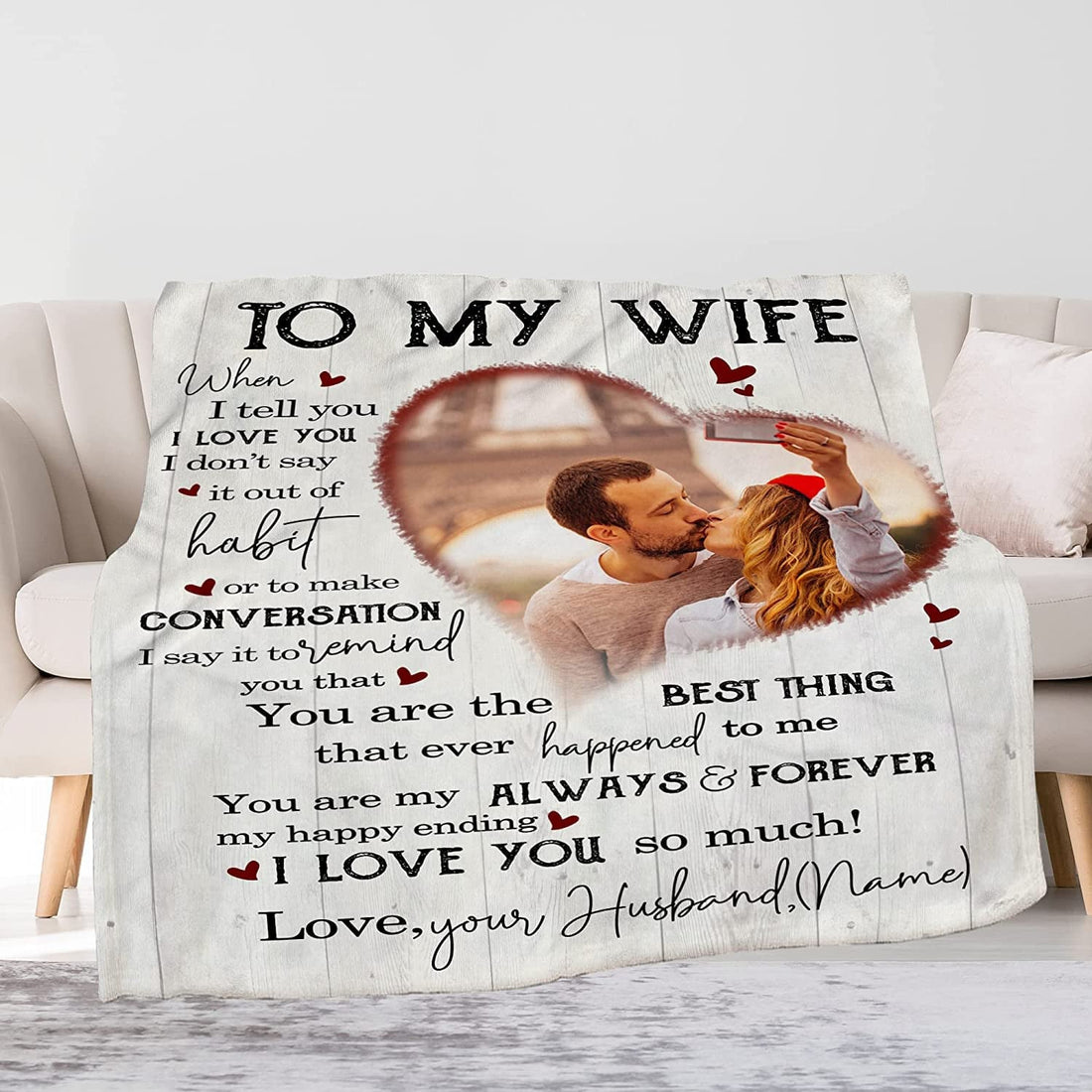 To My Wife Blanket From Husband - Custom Blanket With Picture Name ChangePersonalized Anniversary Birthday Christmas Mothers Day Gift