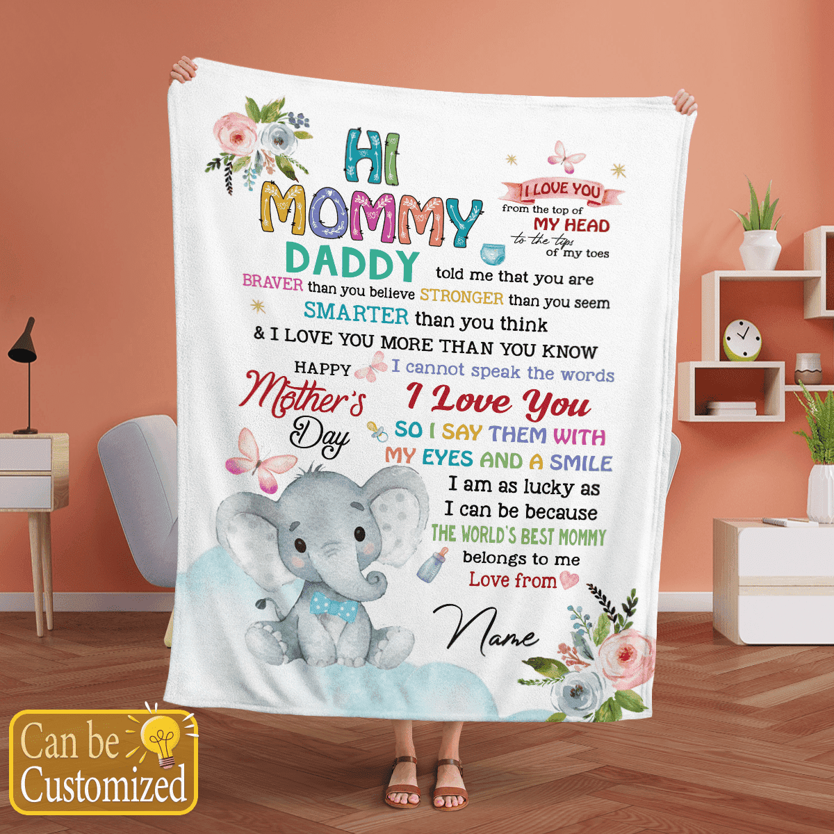 Personalized Blanket- To My Mommy Fleece Blanket First First Time Mom Gift Elephant Art Happy Mothers Day Blanket Birthday Gift Gift For New Mom Blanket Gifts 1