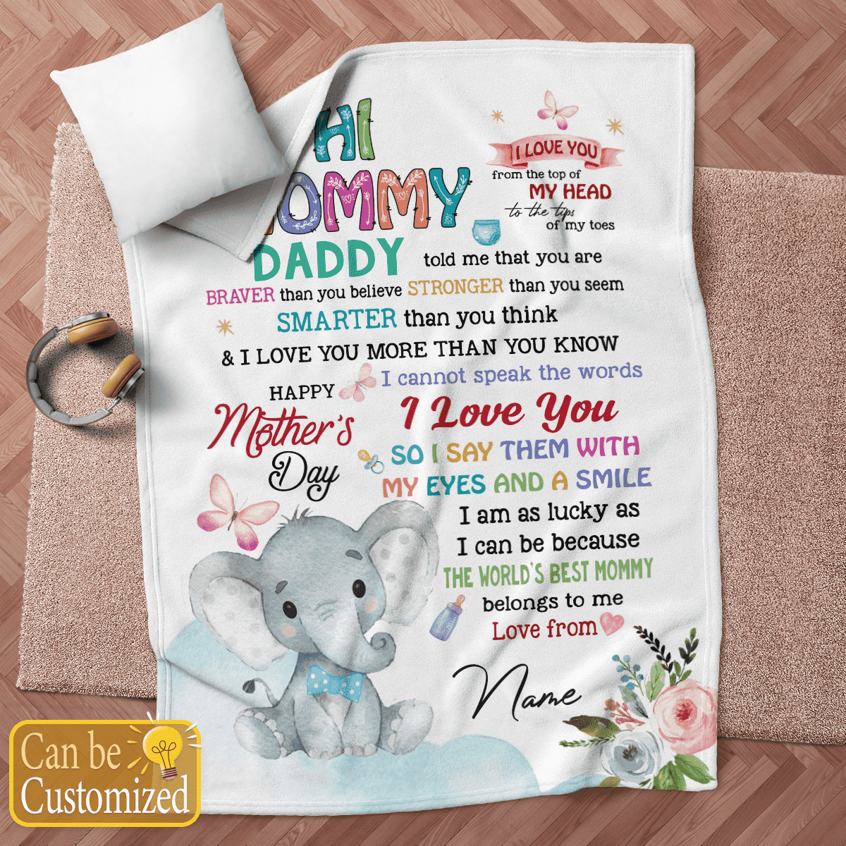Personalized Blanket- To My Mommy Fleece Blanket First First Time Mom Gift Elephant Art Happy Mothers Day Blanket Birthday Gift Gift For New Mom Blanket Gifts 1