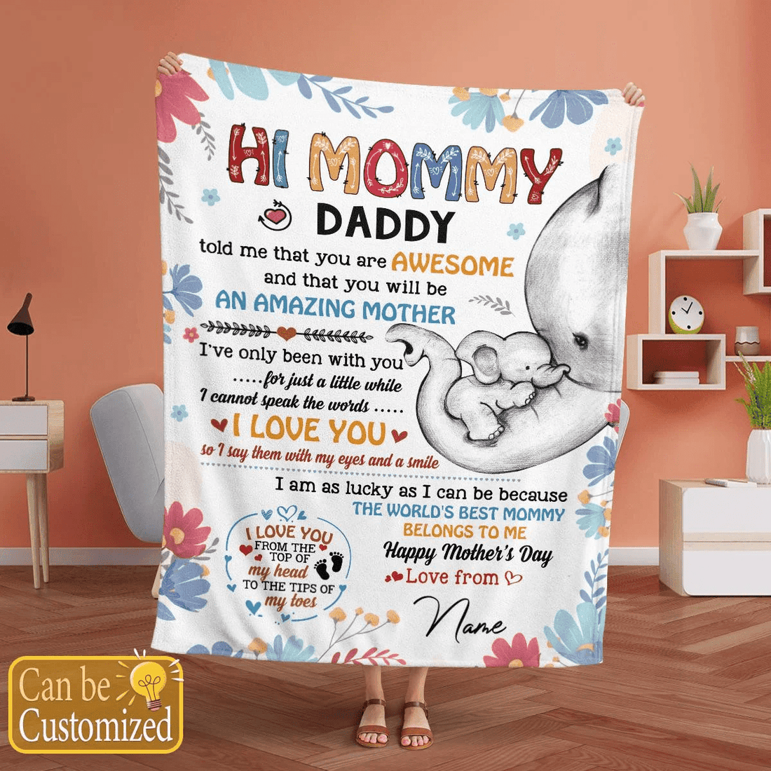Personalized Blanket- To My Mommy Fleece Blanket First First Time Mom Gift Elephant Art Happy Mothers Day Blanket Birthday Gift Gift For New Mom Blanket Gifts 2