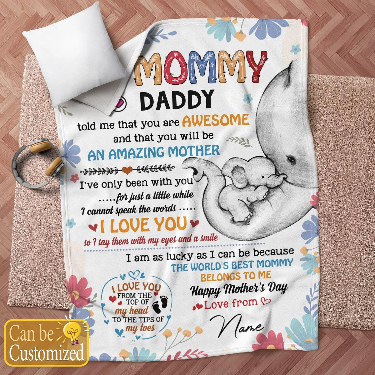Personalized Blanket- To My Mommy Fleece Blanket First First Time Mom Gift Elephant Art Happy Mothers Day Blanket Birthday Gift Gift For New Mom Blanket Gifts 2