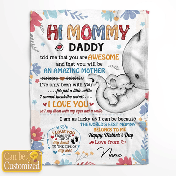 Personalized Blanket- To My Mommy Fleece Blanket First First Time Mom Gift Elephant Art Happy Mothers Day Blanket Birthday Gift Gift For New Mom Blanket Gifts 2