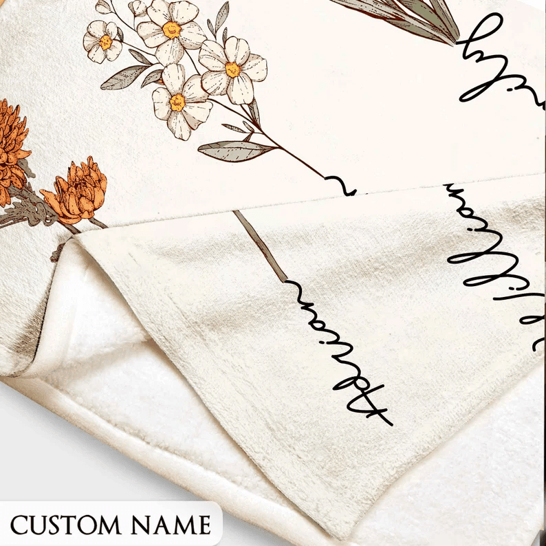 Mothers Day Gift for Grandma, Custom Grandma's Garden Blanket, Custom Birth Flower Blanket With Grandkids Names, Personalized Grandma Gift