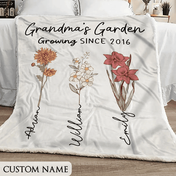 Mothers Day Gift for Grandma, Custom Grandma's Garden Blanket, Custom Birth Flower Blanket With Grandkids Names, Personalized Grandma Gift