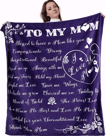 To My Mom Blanket Gifts Mothers Day from Daughter for Mother Throw Blanket Purple Blanket with Letters for Mom