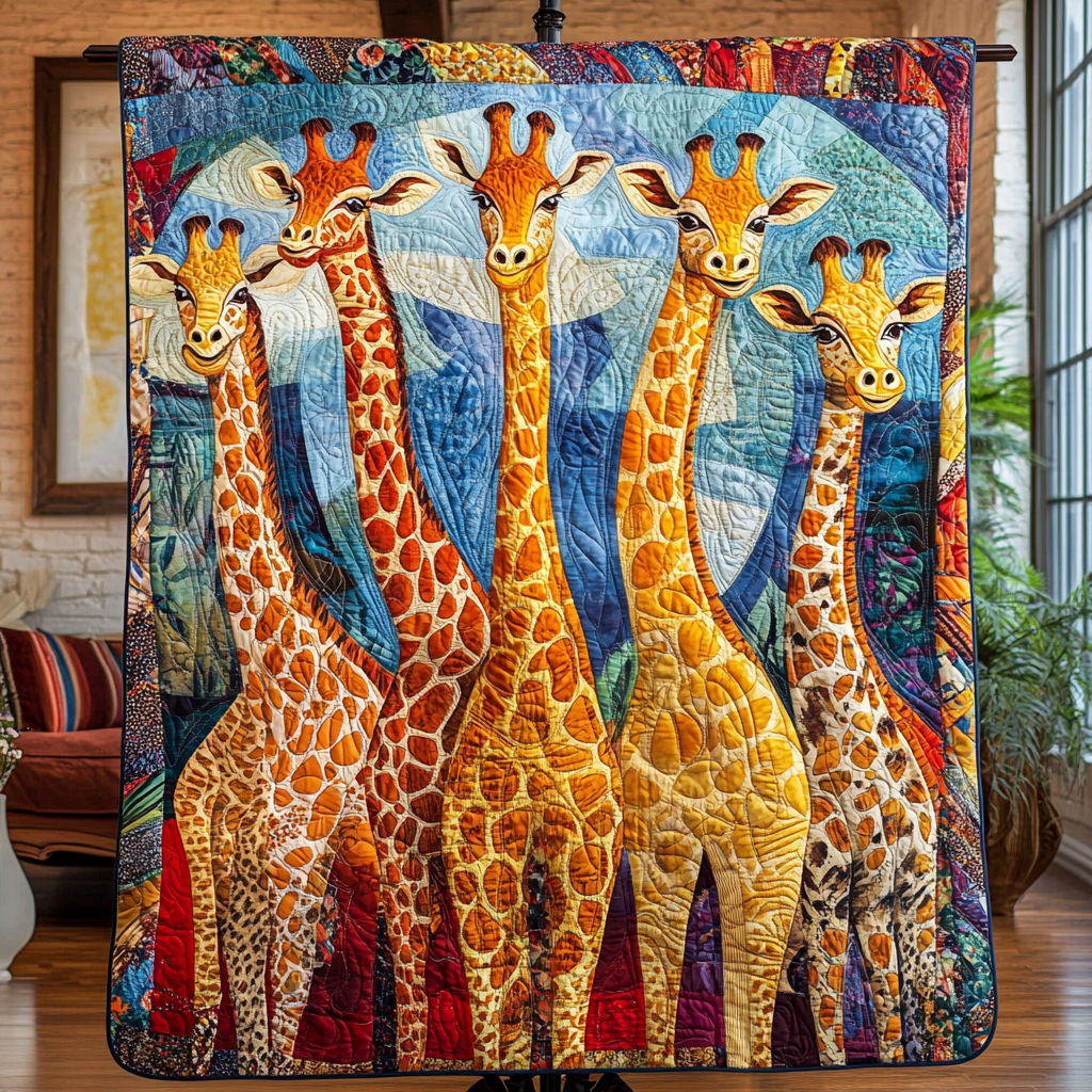 Giraffe Parade Quilted Blanket Nice Throw Blanket Giraffe Gift Ideas For Adults - Marykun