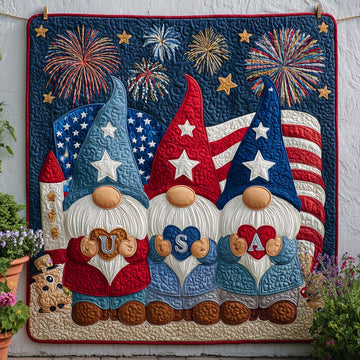 Gnome Firework Trio Quilted Blanket Christmas Room Decor Chicken Gifts For Him Her - Marykun