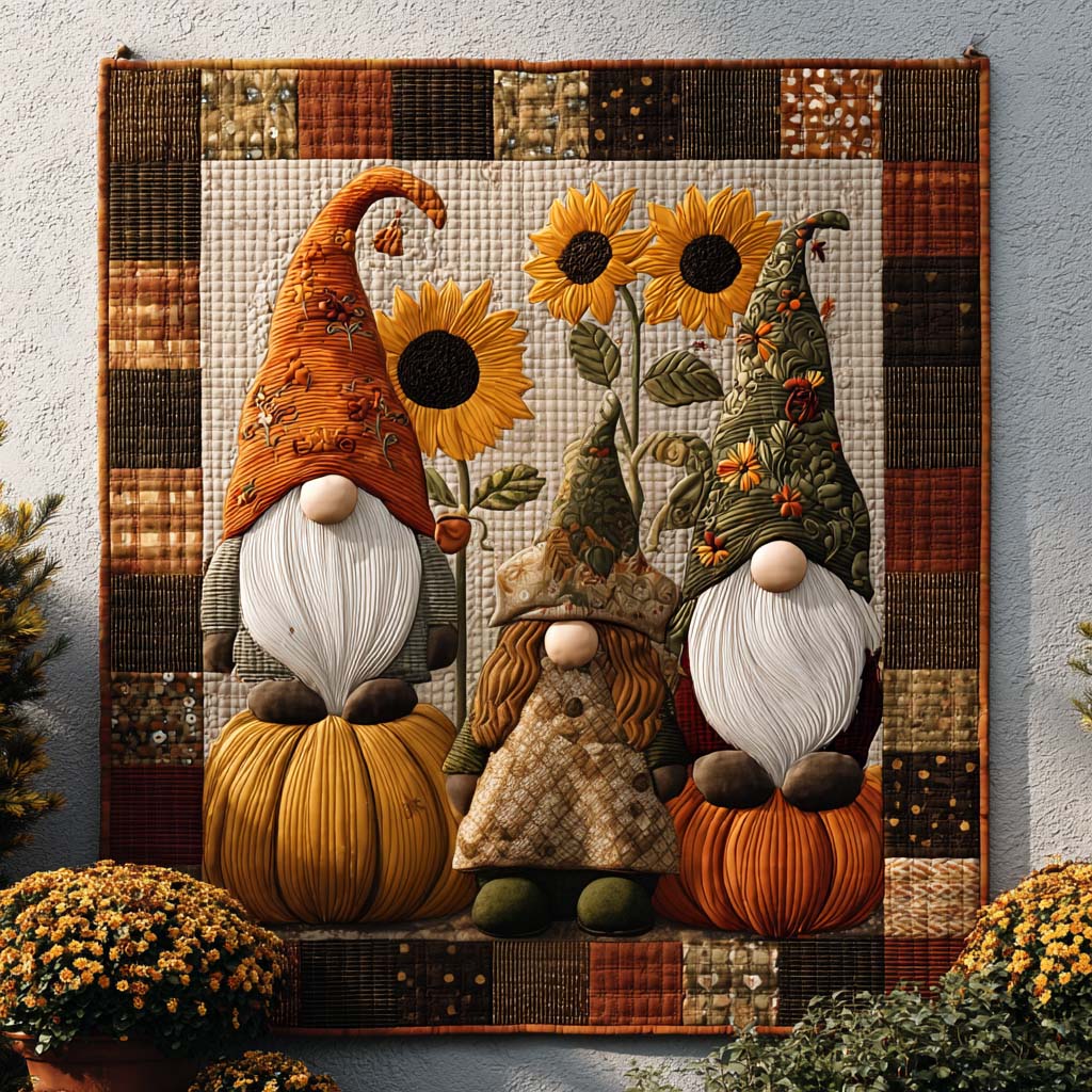 Gnome Harvest Quilted Blanket Autumn Bed Throw Best Gnome Gifts - Marykun