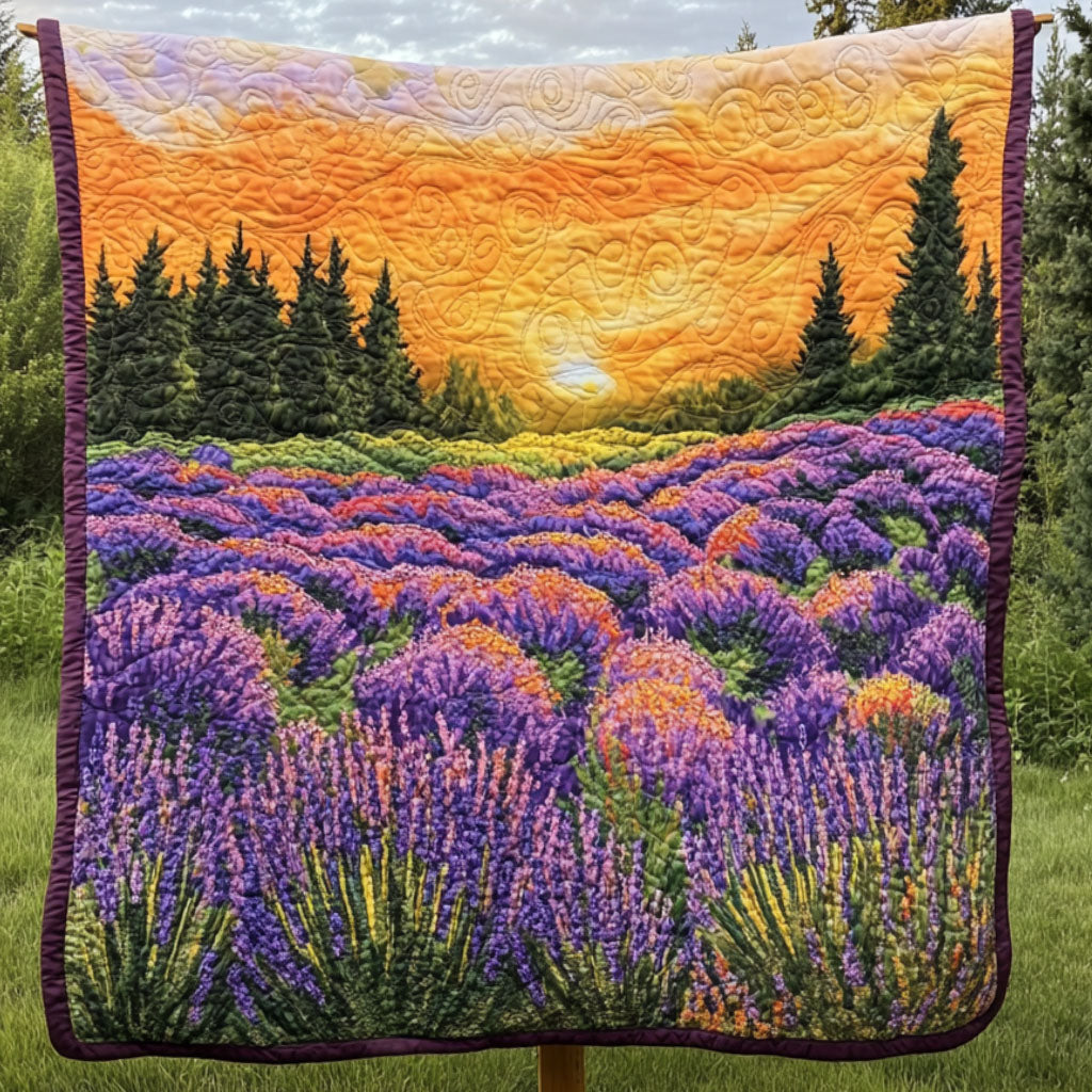 Golden Bloomfield Quilted Blanket Winter Decor Blanket Gifts For Lavender Lovers - Marykun