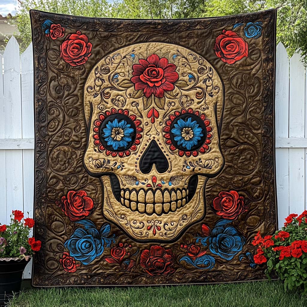 Golden Fiesta Skull Quilted Blanket Winter Decor Blanket Cool Skull Gifts - Marykun
