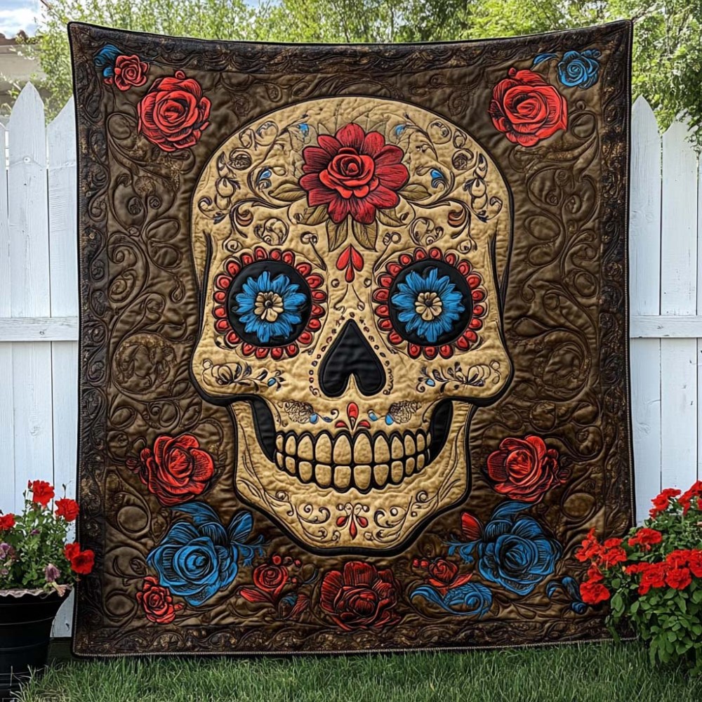 Golden Fiesta Skull Quilted Blanket Winter Decor Blanket Cool Skull Gifts - Marykun