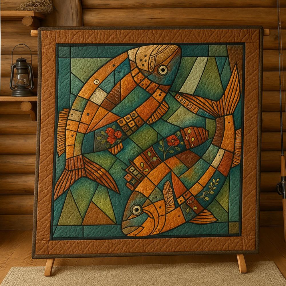 Golden Fins Quilted Blanket Cool Throw Blanket Unique Fishing Gifts - Marykun