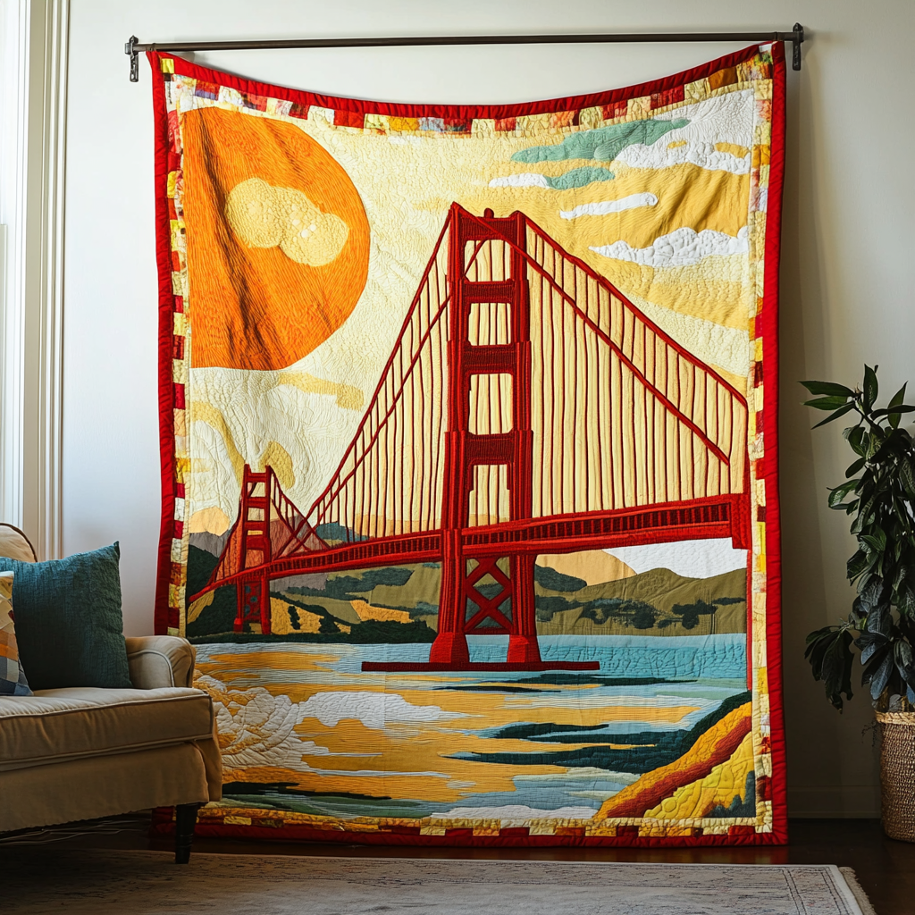 Golden Gate Glow Quilted Blanket Best Throw Blanket Gift For Nature Lovers - Marykun