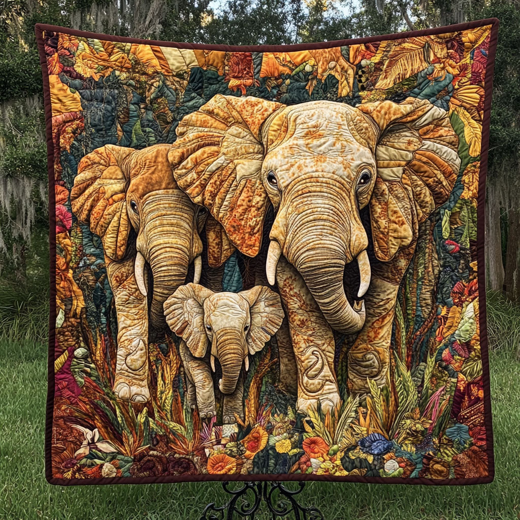 Golden Herd Quilted Blanket Bedroom Xmas Decor Great Gift For Elephant Lover - Marykun