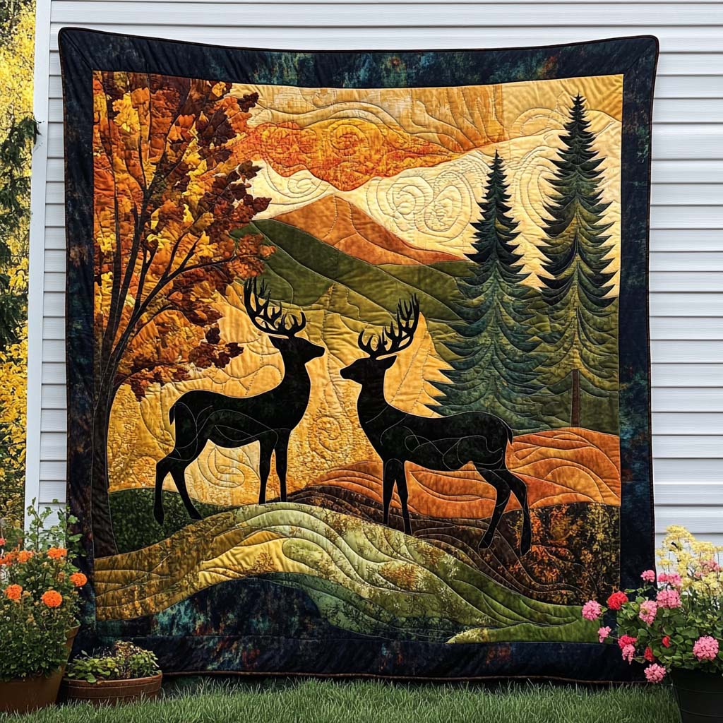 Golden Horns Quilted Blanket Best Throw Blanket Great Gifts For Deer Hunters - Marykun