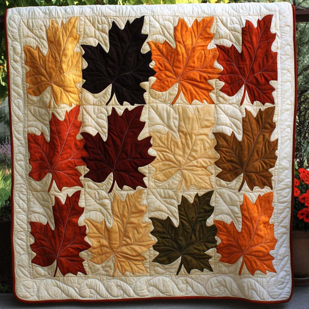 Golden Leaf Dance Quilted Blanket Fall Theme Blanket Family Gift Ideas For Christmas - Marykun