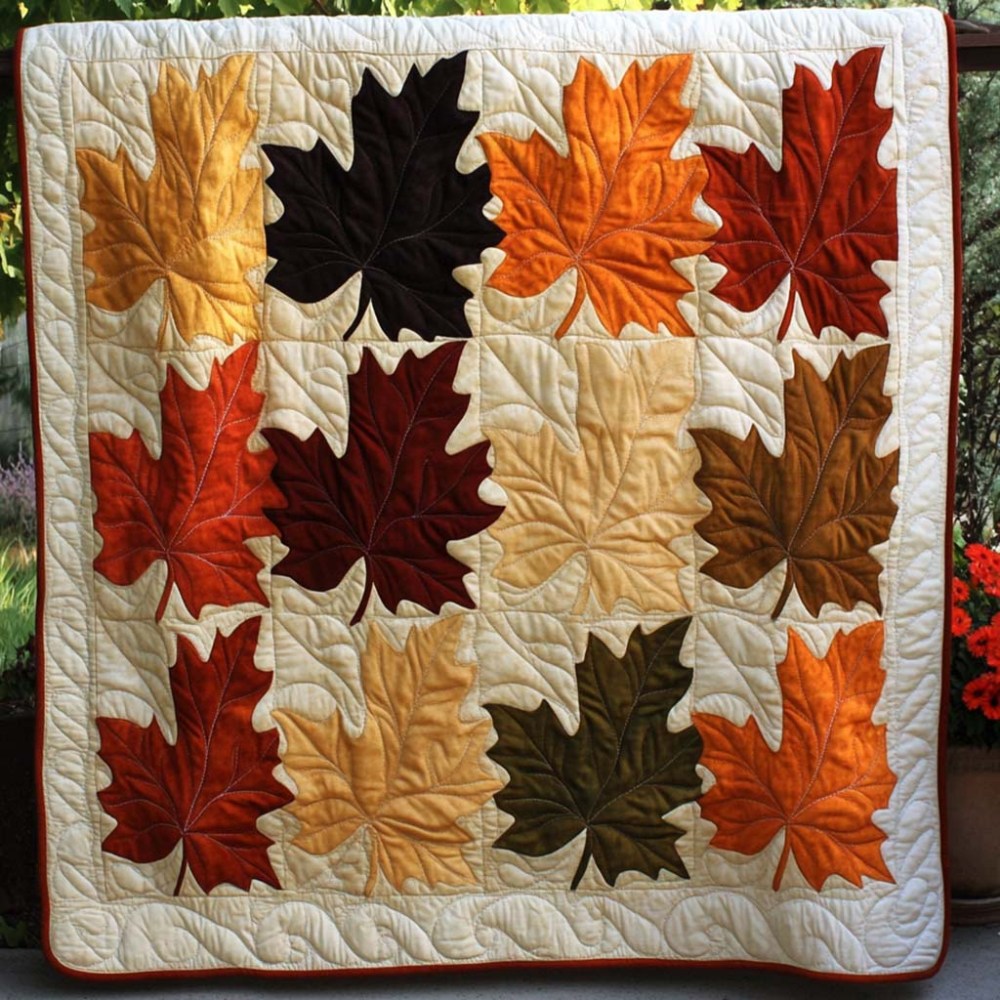 Golden Leaf Dance Quilted Blanket Fall Theme Blanket Family Gift Ideas For Christmas - Marykun