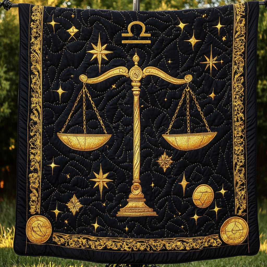 Golden Libra Scales Quilted Blanket Holiday Throw Blanket Best Gift For A Libra Woman - Marykun