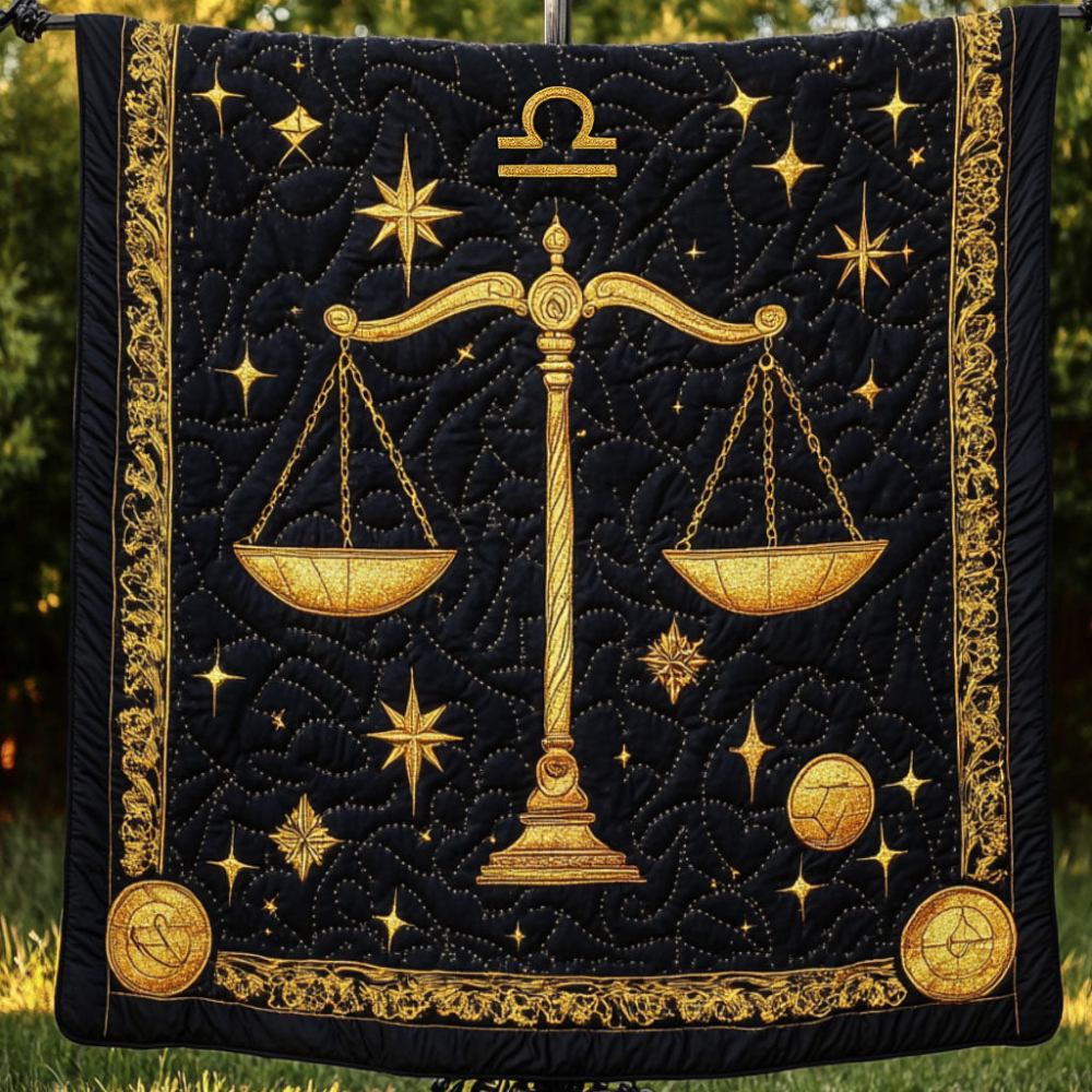 Golden Libra Scales Quilted Blanket Holiday Throw Blanket Best Gift For A Libra Woman - Marykun