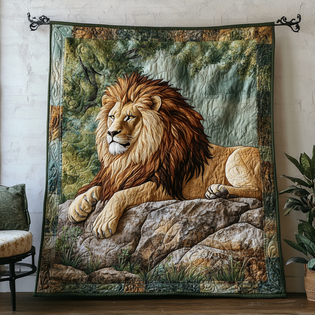 Golden Lion Quilted Blanket Christmas Bedroom Decor Gifts For Wild Animal Lovers - Marykun