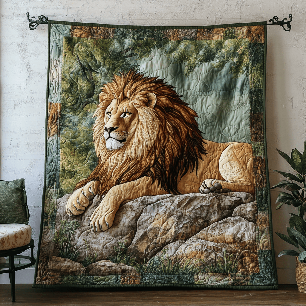 Golden Lion Quilted Blanket Christmas Bedroom Decor Gifts For Wild Animal Lovers - Marykun