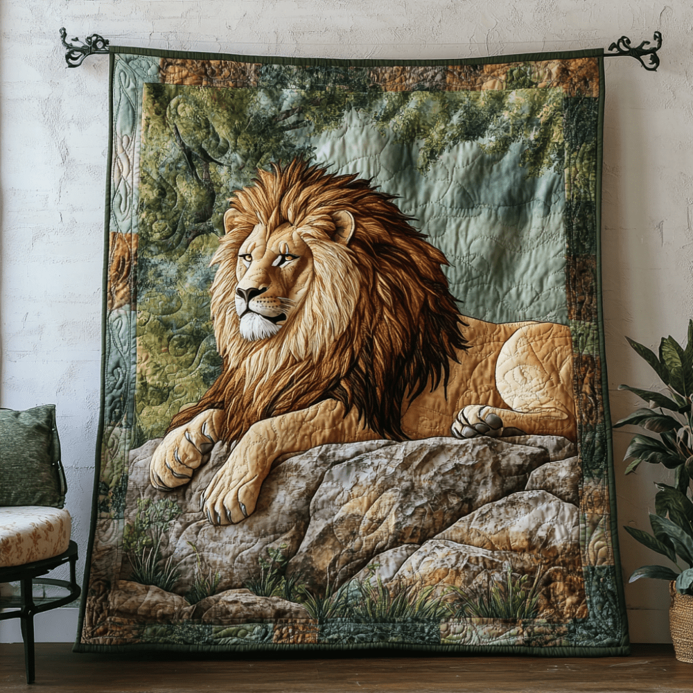 Golden Lion Quilted Blanket Christmas Bedroom Decor Gifts For Wild Animal Lovers - Marykun