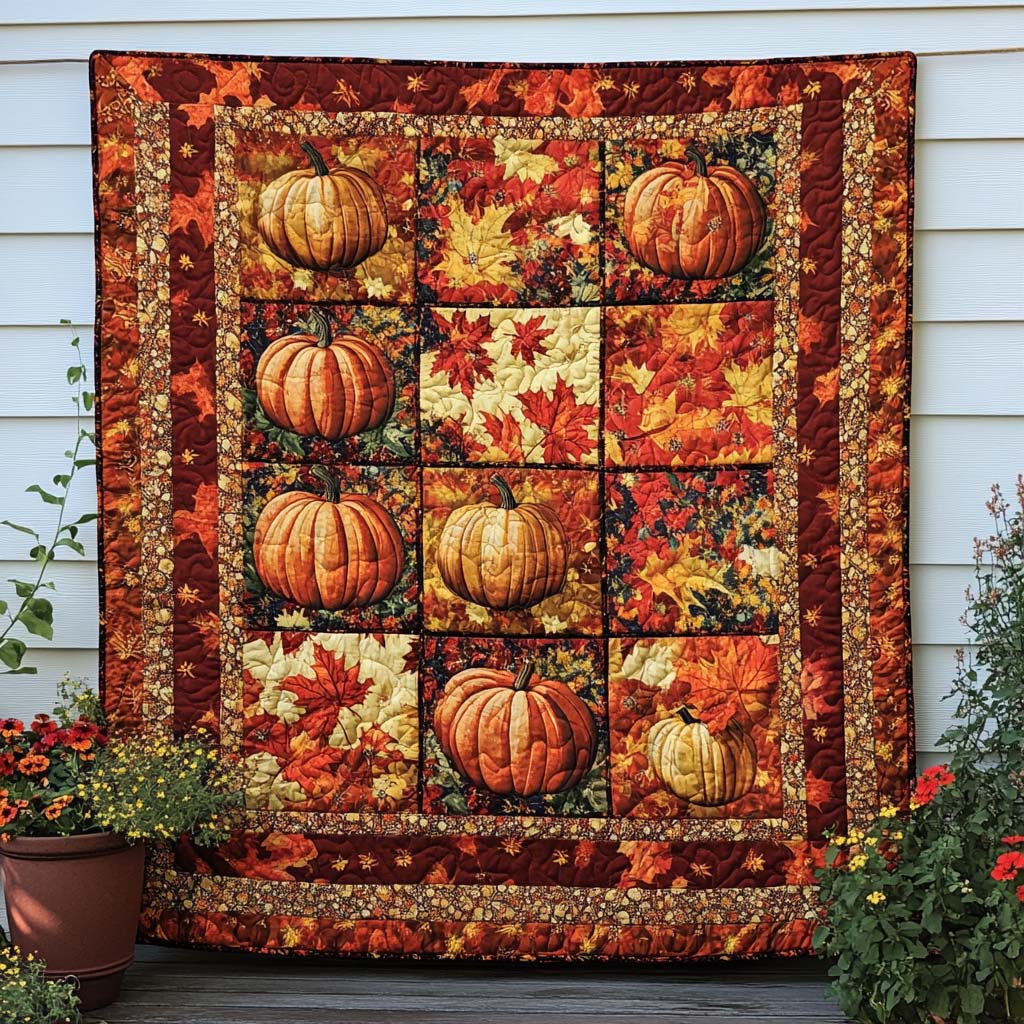 Golden Pumpkin Lane Quilted Blanket Fall Theme Throw Blanket Christmas Ideas For Family - Marykun