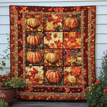 Golden Pumpkin Lane Quilted Blanket Fall Theme Throw Blanket Christmas Ideas For Family - Marykun