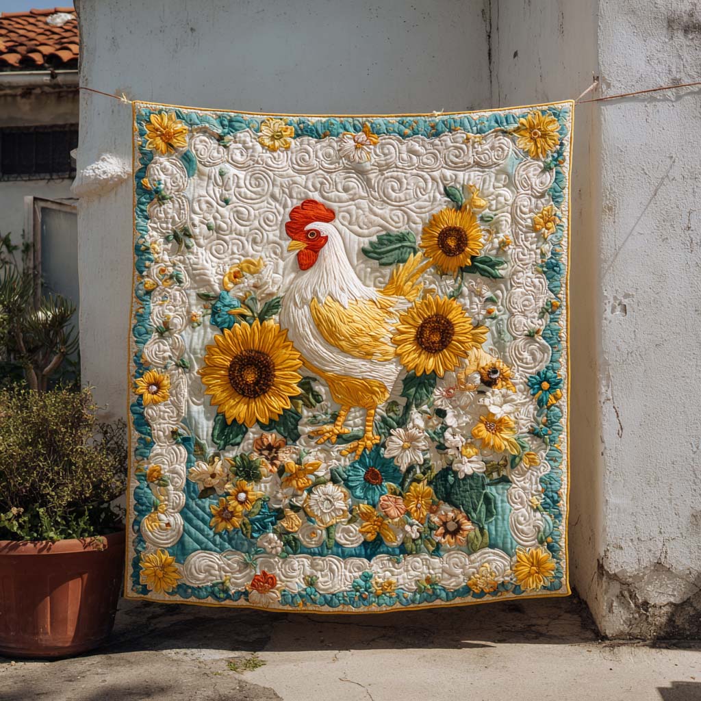 Golden Rooster Bloom Quilted Blanket Christmas Room Decor Themed Skull Gifts For Him Her - Marykun
