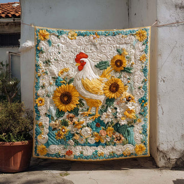 Golden Rooster Bloom Quilted Blanket Christmas Room Decor Themed Skull Gifts For Him Her - Marykun