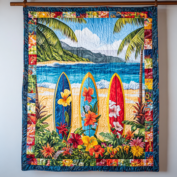 Golden Sunset Board Quilted Blanket Cute Throw Blanket Best Gift For Beach Lover - Marykun