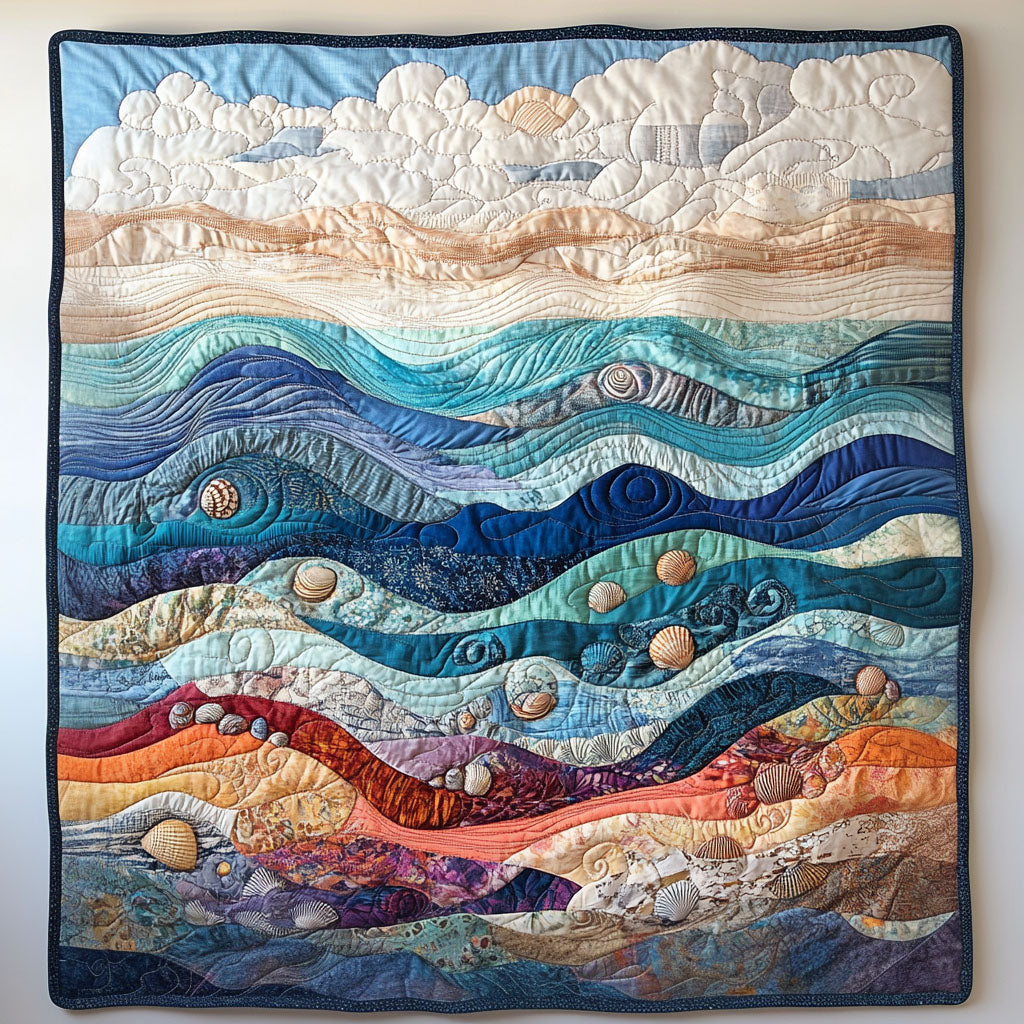 Golden Tide Quilted Blanket Bedroom Decor Unique Gifts For Ocean Lovers - Marykun