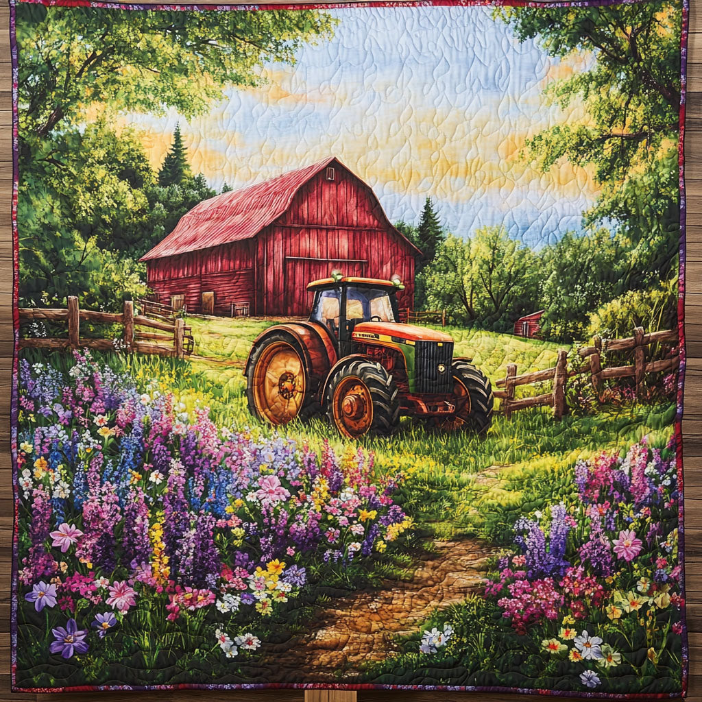 Golden Tractor Quilted Blanket Christmas Throw Blanket Tractor Gifts For Him - Marykun