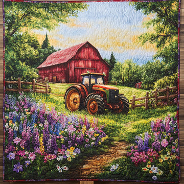 Golden Tractor Quilted Blanket Christmas Throw Blanket Tractor Gifts For Him - Marykun