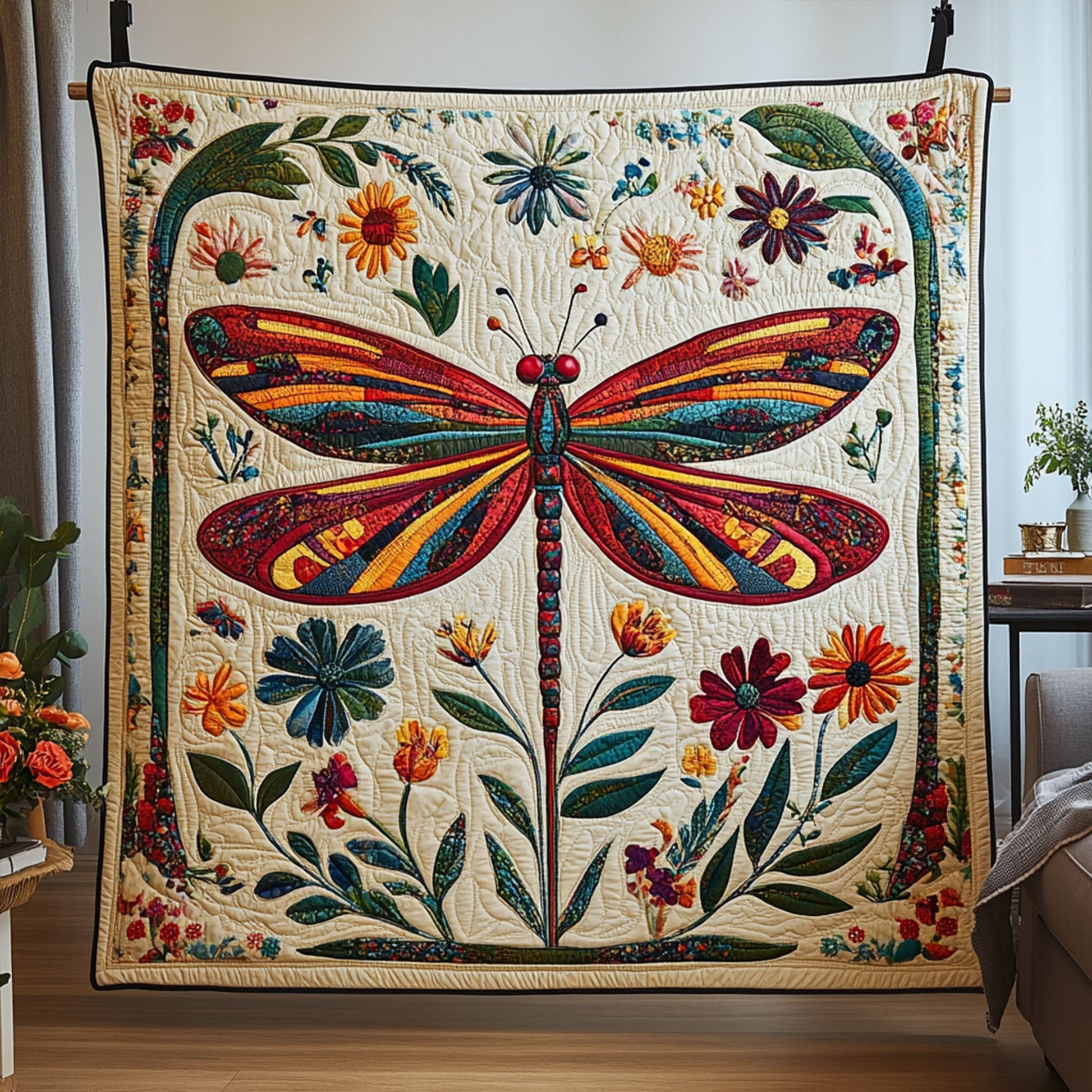 Golden Wing Dance Quilted Blanket Christmas Holiday Dragonfly Lover Gifts For Women - Marykun