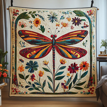 Golden Wing Dance Quilted Blanket Christmas Holiday Dragonfly Lover Gifts For Women - Marykun