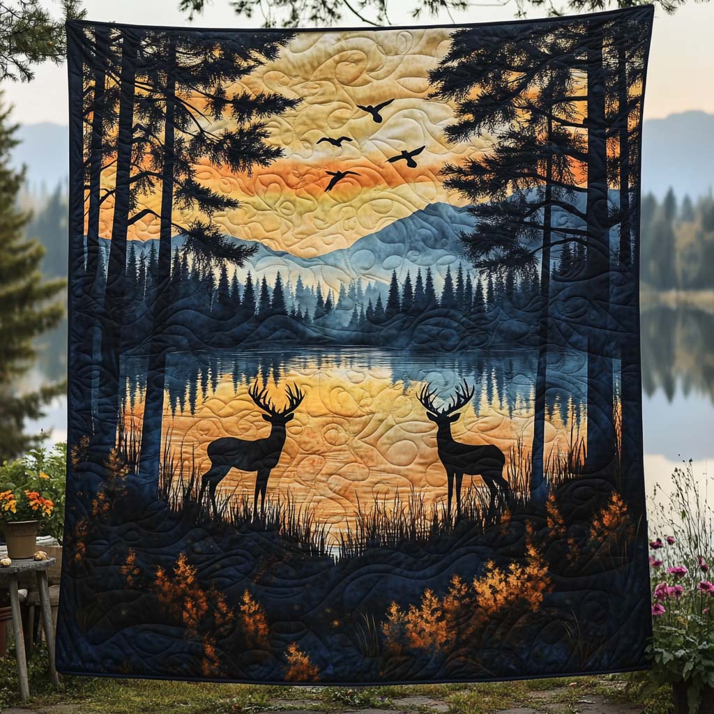 Graceful Deer Quilted Blanket Bed Room Decor Duck Gifts For Him Her - Marykun