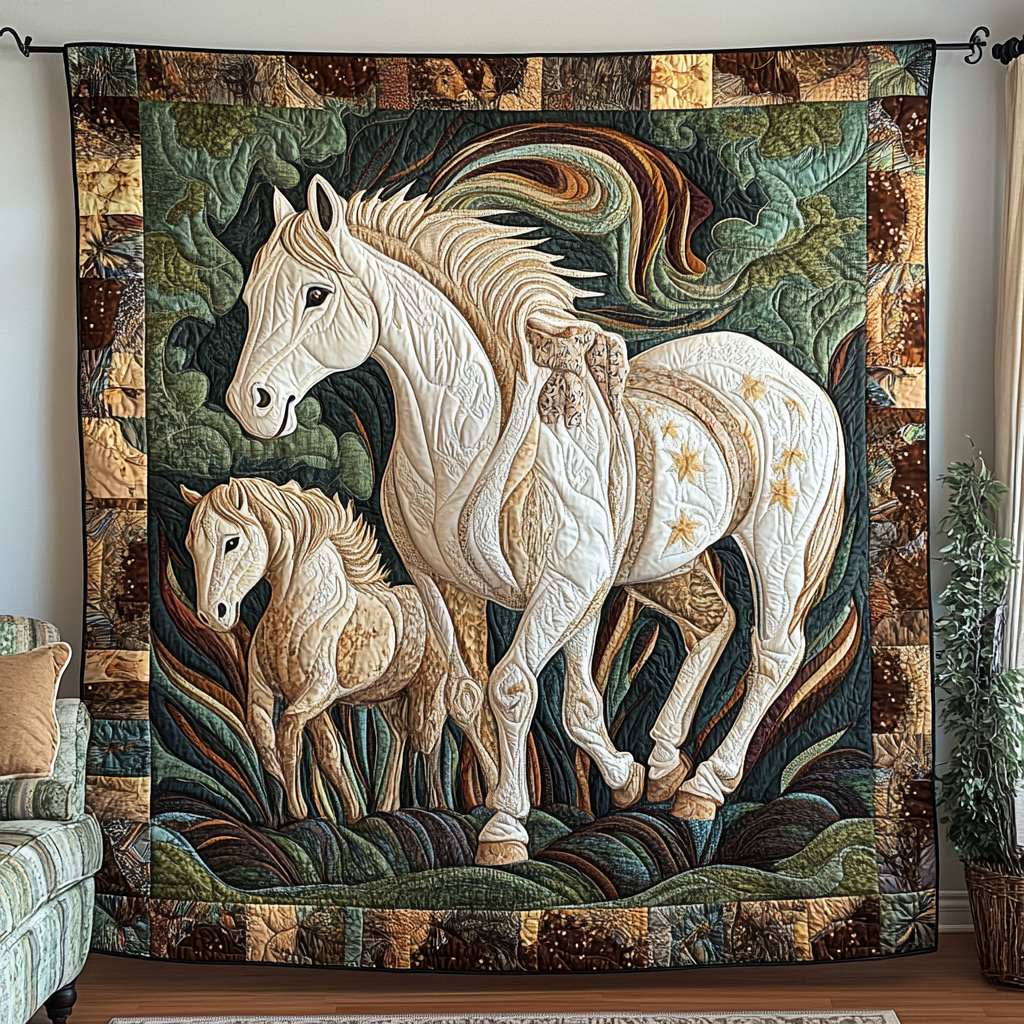 Graceful Stride Quilted Blanket Bed Christmas Decor Horse Themed Gifts For Adults - Marykun