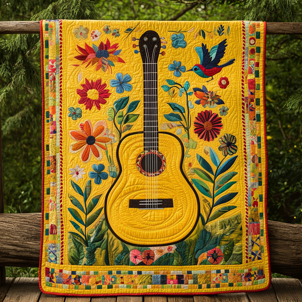 Guitar Garden Quilted Blanket Cute Throw Blanket Mexican Birthday Presents - Marykun