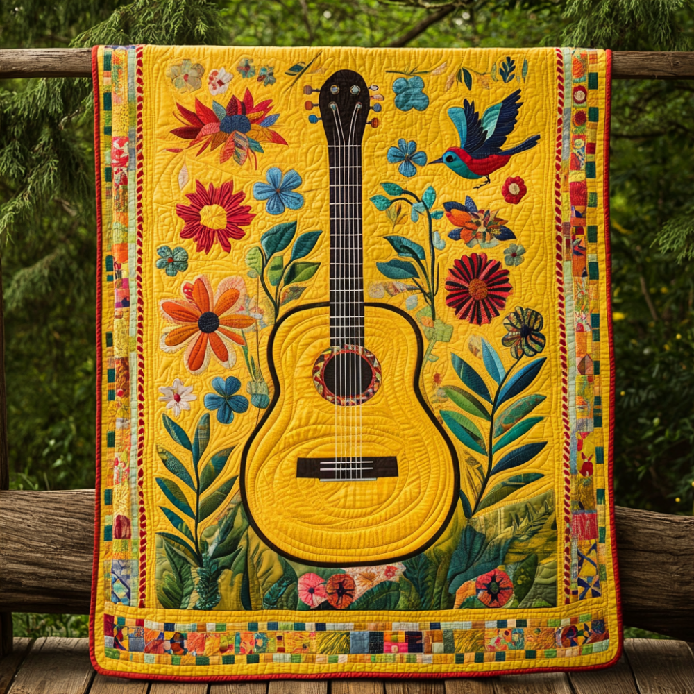 Guitar Garden Quilted Blanket Cute Throw Blanket Mexican Birthday Presents - Marykun