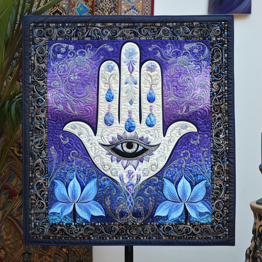 Hamsa Harmony Quilted Blanket Bedroom Decor Lotus Gifts For Her - Marykun