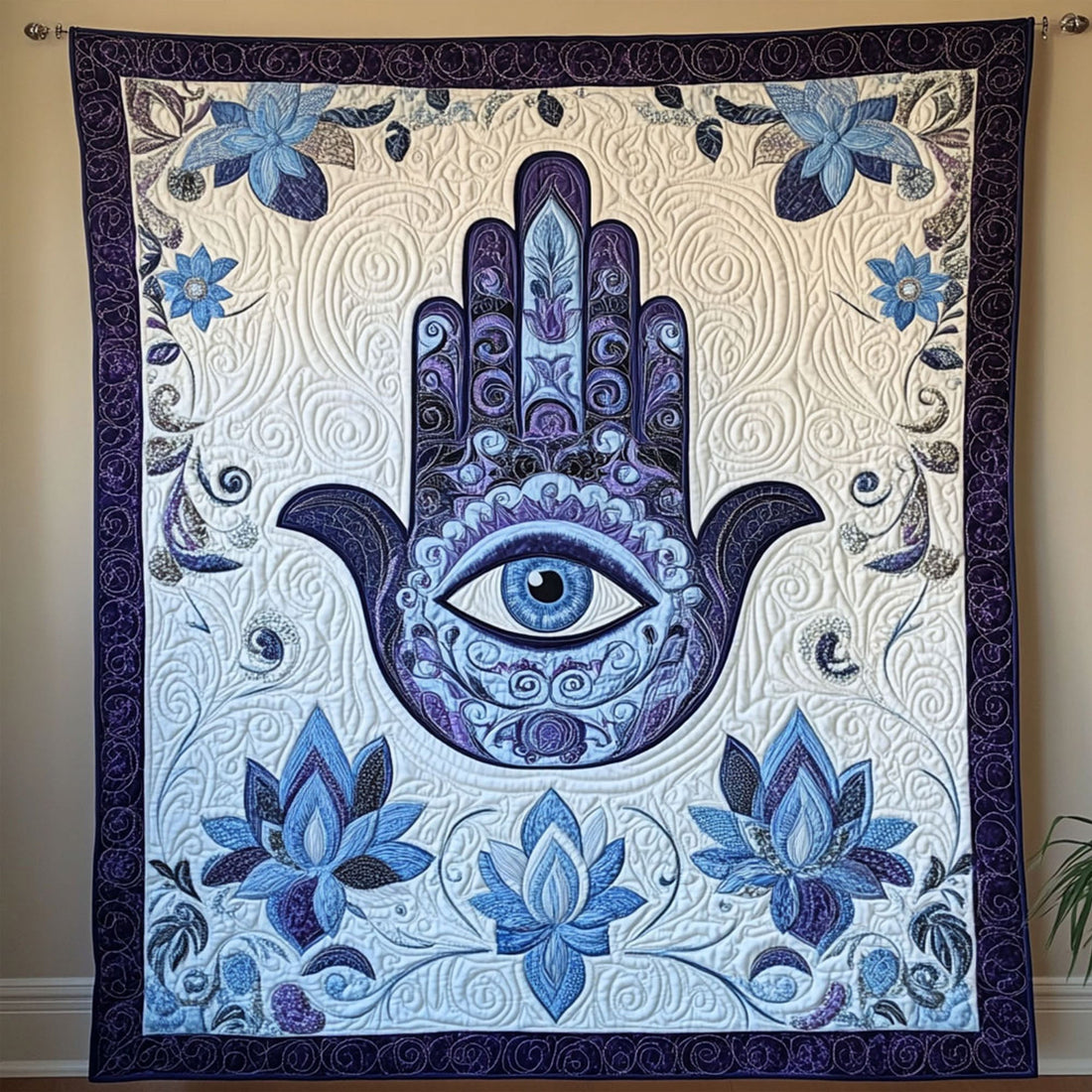 Hamsa of Balance Quilted Blanket Home Bedding Decor Lotus Gifts For Women - Marykun